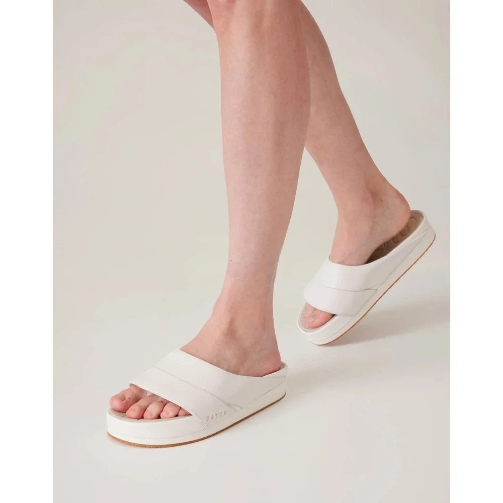 SAYSH Scia Slide Sandal White Leather Platform Comfort Slip On Shoes Size 7 NWOB